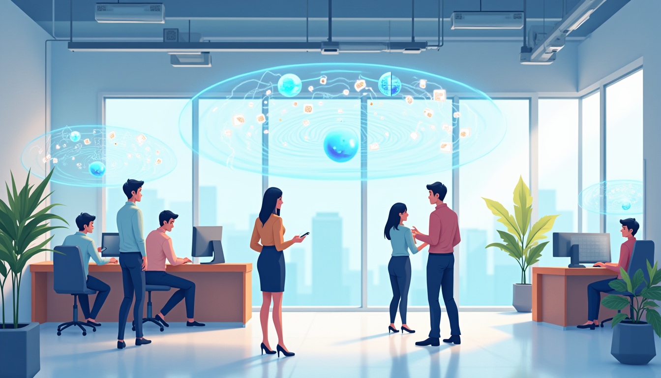 Representación visual de la colaboración en las empresas mediante gracias a la Inteligencia Artificial y la automatización.