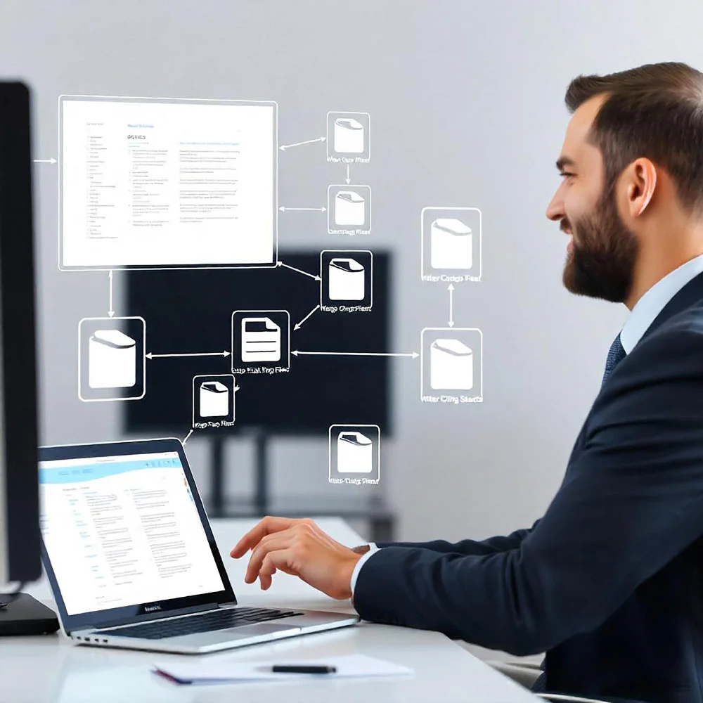 Profesional trabajando en laptop al automatizar la recepción de documentos