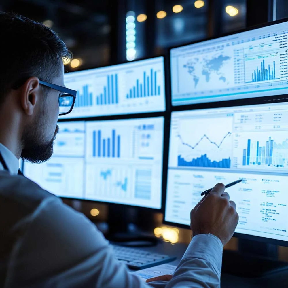 Mano señalando gráfico de barras de ROI y ahorros gracias a la automatización contable