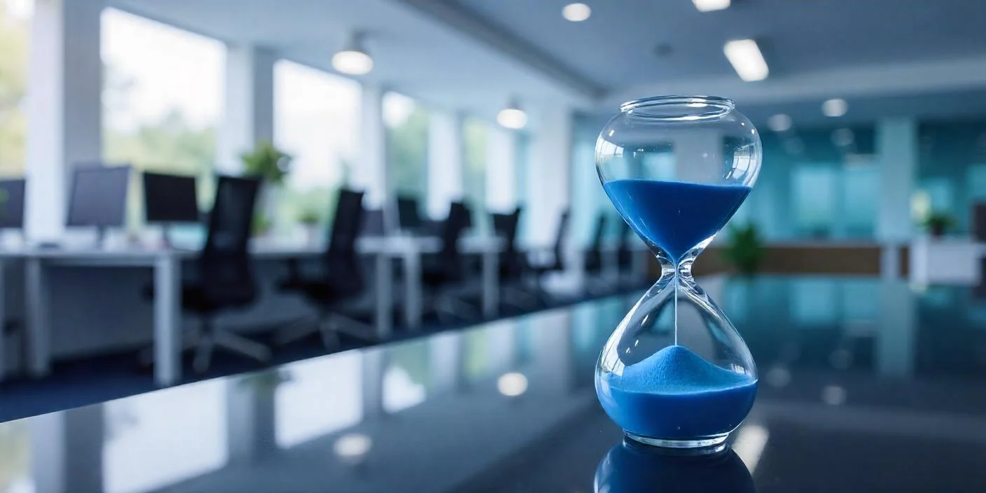 Reloj de arena representando eficiencia y agilidad en la gestión empresarial con IA