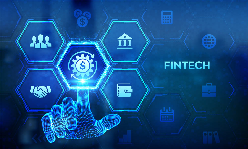 representación visual de fintech con iconos de servicios financieros – qué significa Fintech