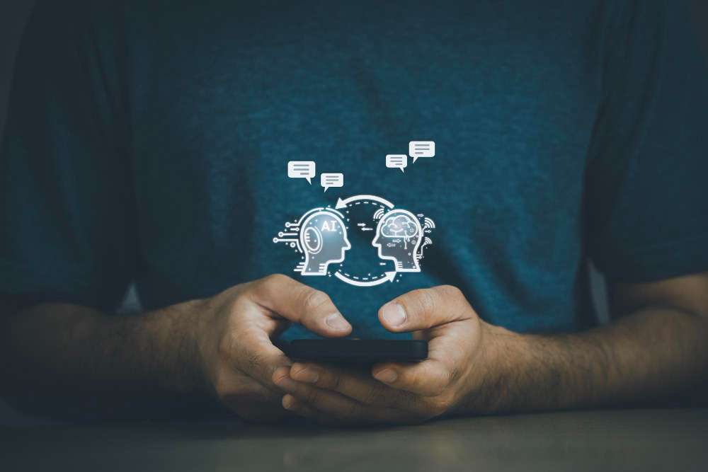 Representación digital de la interacción entre inteligencia artificial y usuarios en atención al cliente.