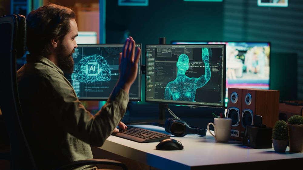 Editor cinematográfico experimentando con herramientas de inteligencia artificial