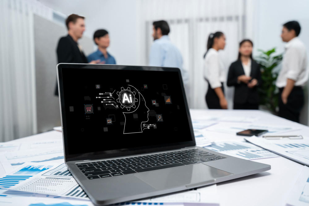 Empresarios trabajando con inteligencia artificial generativa en procesos estratégicos.