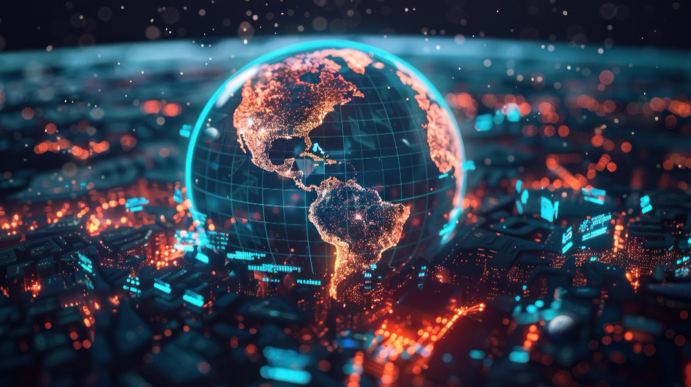 Mapa digital del mundo ilustrando el efecto amplificador del sesgo algorítmico.