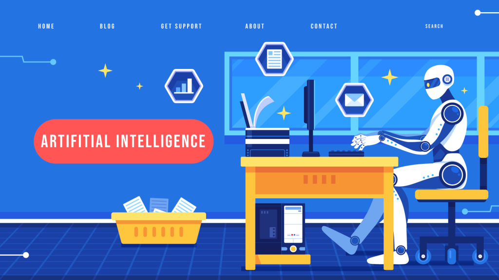 Ilustración de un robot atendiendo tareas administrativas mediante inteligencia artificial