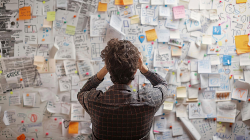 Directivo empresarial preocupado por el desorden en su empresa