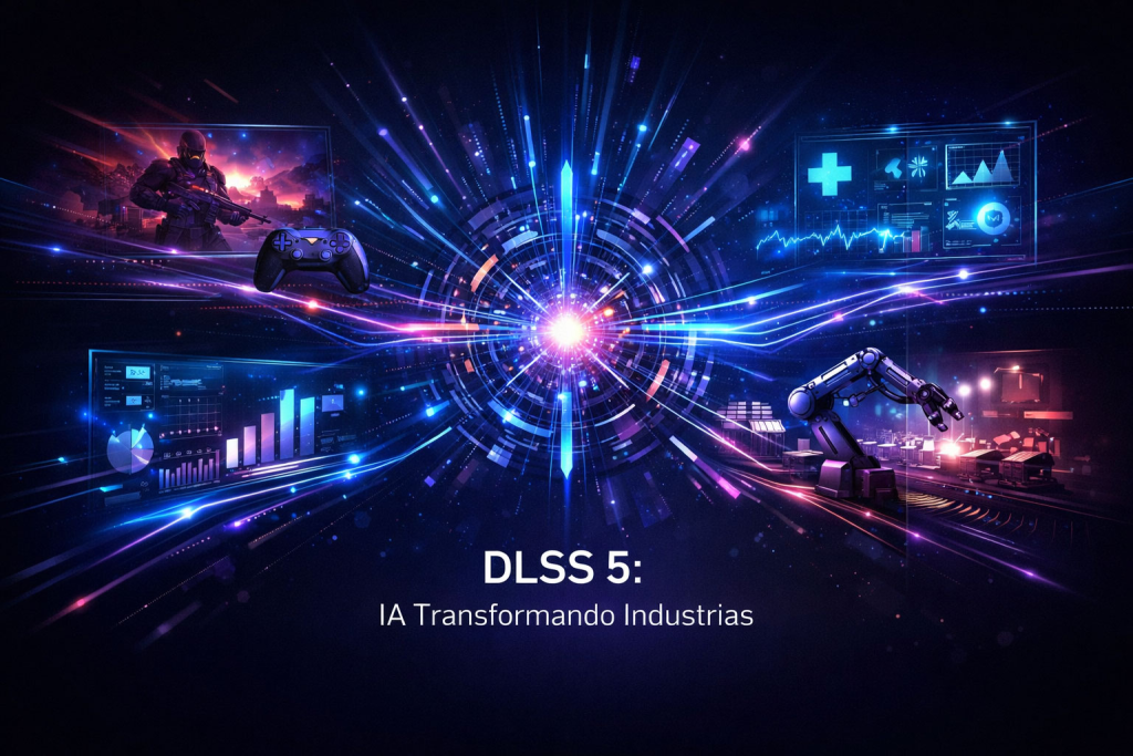 Representación gráfica del reciente impacto de la inteligencia artificial en industrias como: videojuegos, manufactura, gestión contable y el cine