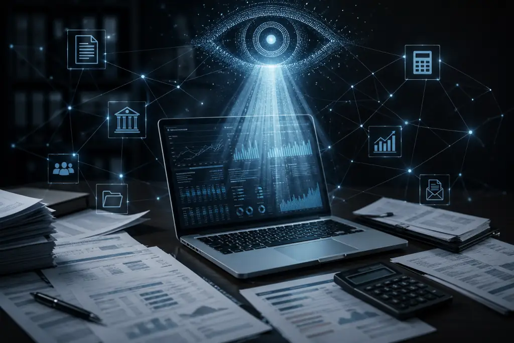 Representación gráfica del Ojo de la DIAN analizando datos